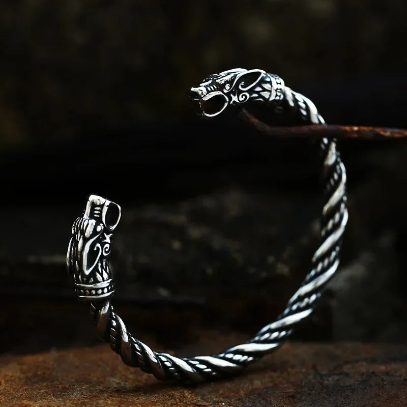 Double Wolf Head Cuff